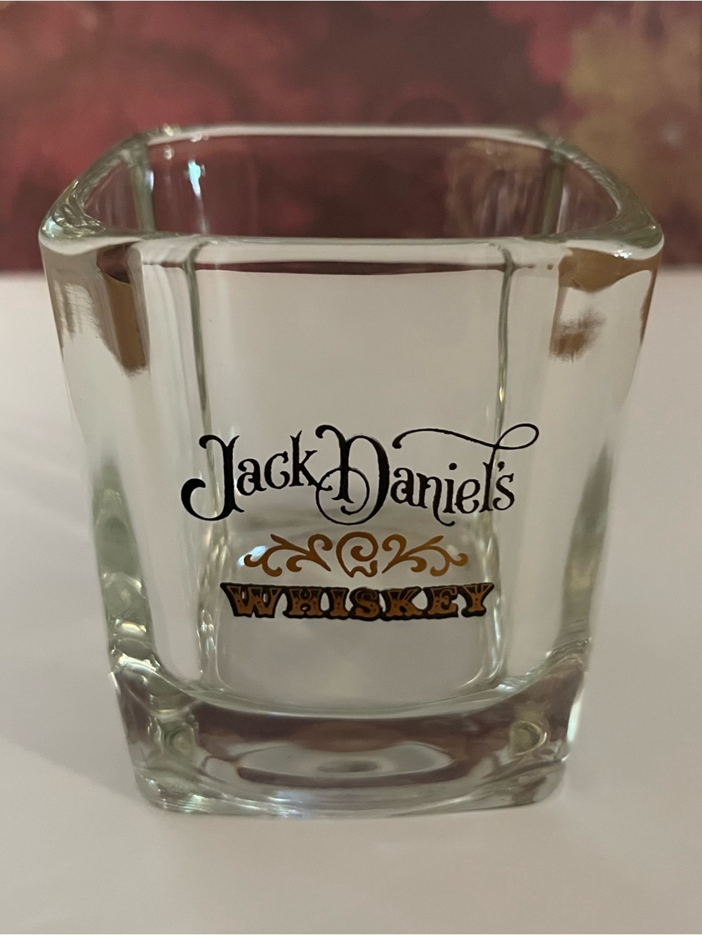 Jack Daniels Clear Glass Whiskey Tumbler with Black and Gold Logo